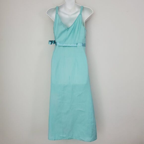 Willi Smith Dress 8 Green Linen Midi Faux Wrap Cottagecore Romantic Feminine - Picture 7 of 8